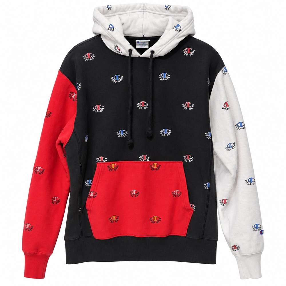 Champion Reverse Weave Colorblock Hoodie Mens Large Black Red White S3560P